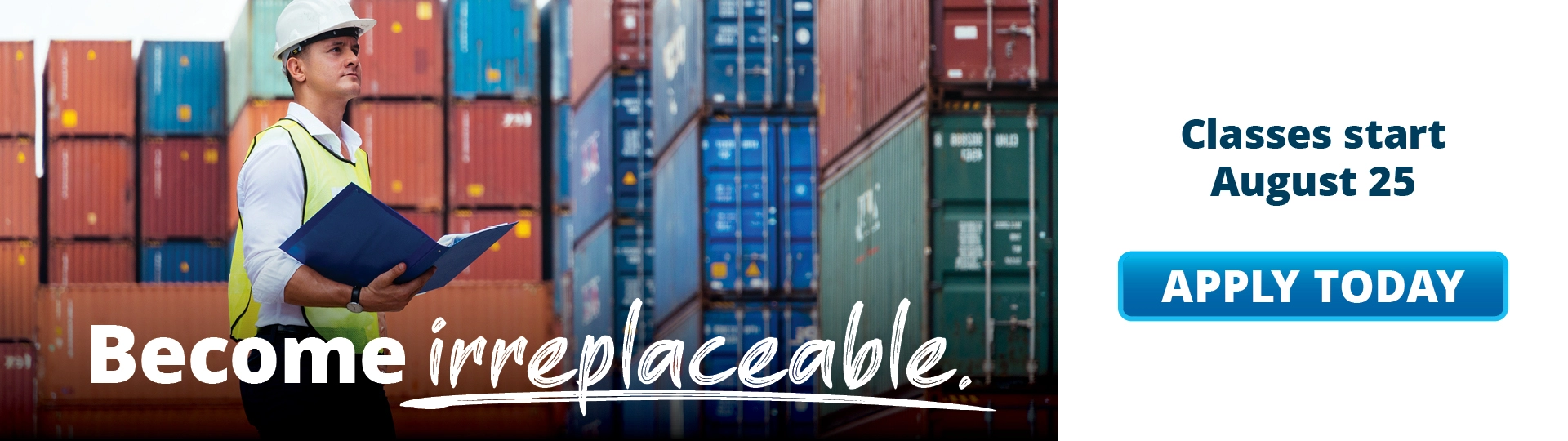 Man with hard hat with shipping containers