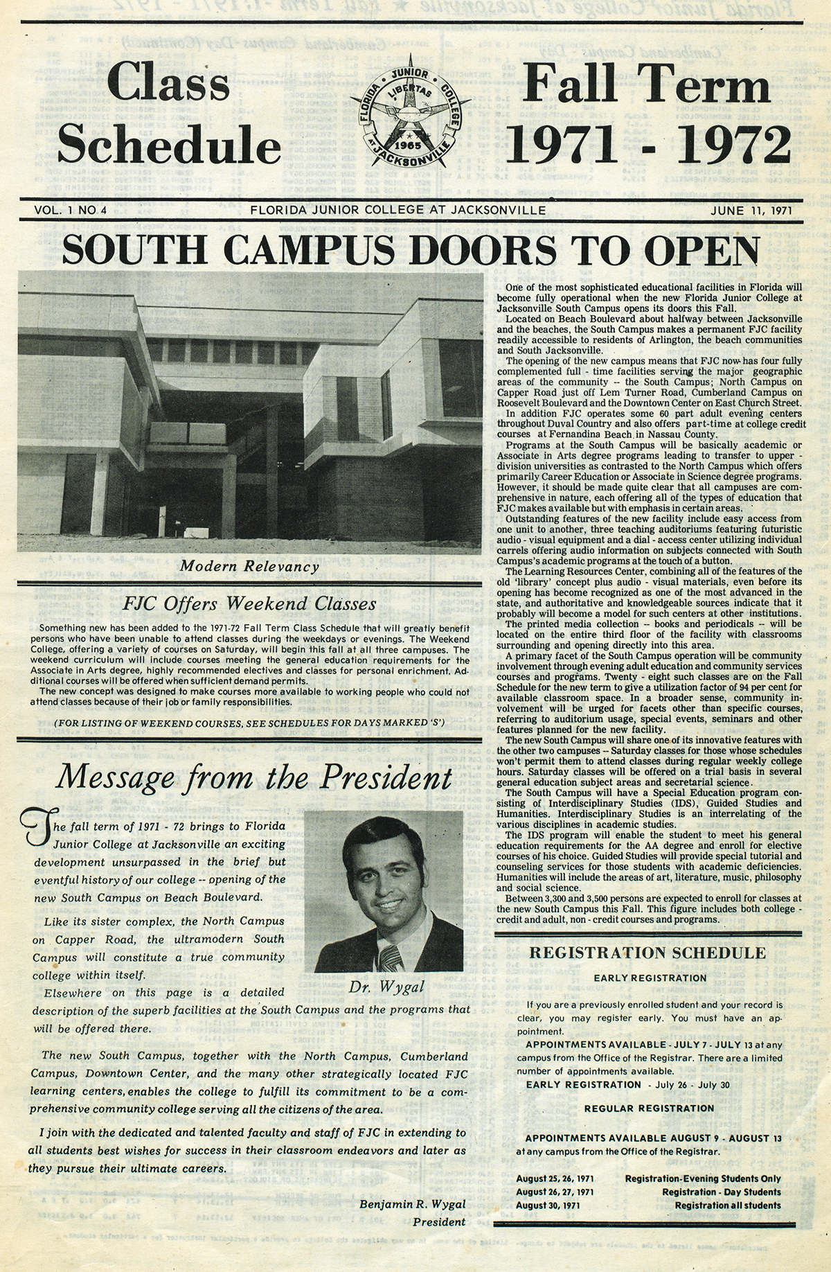 South Campus Article and Class Schedule