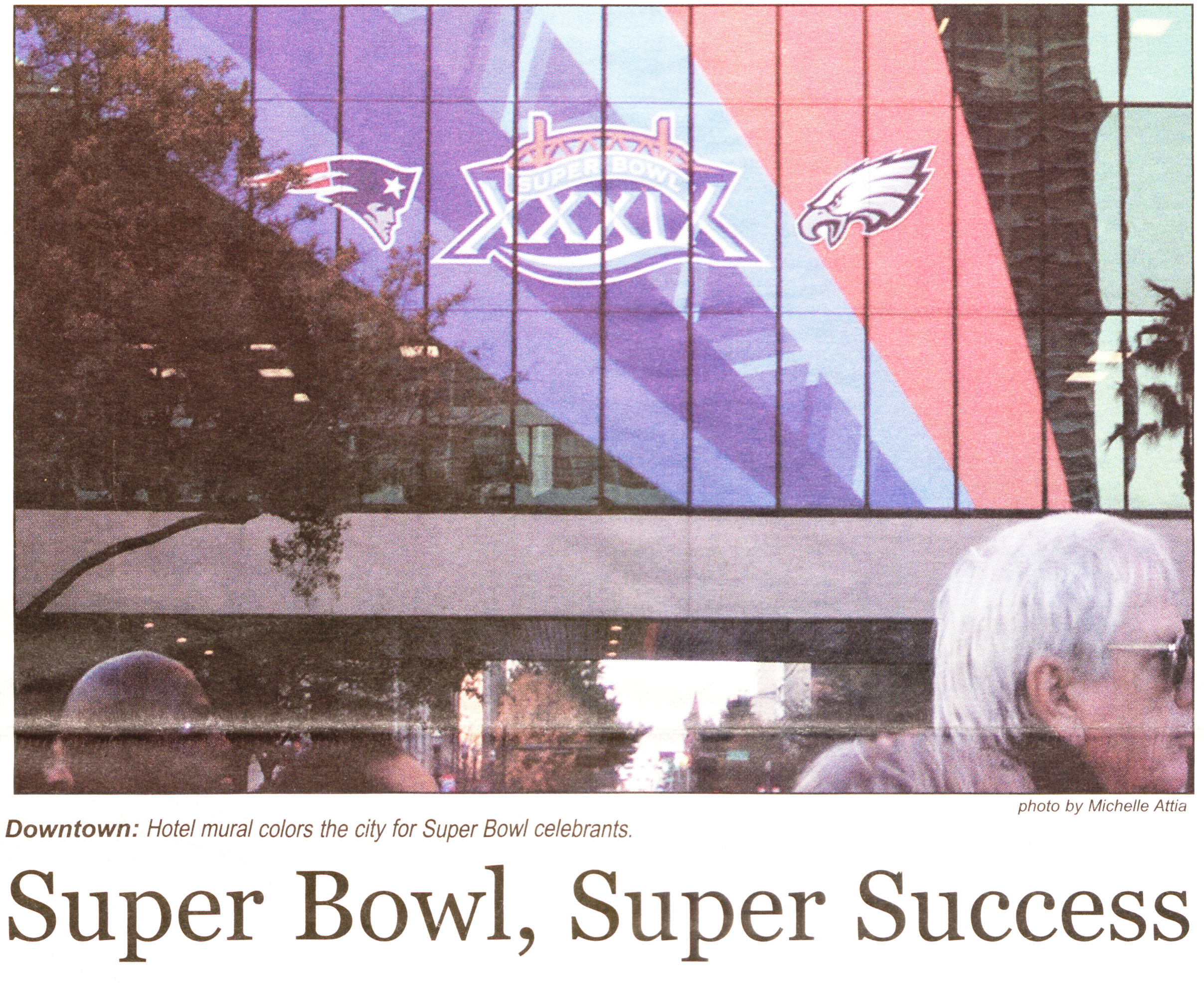 Article in The Campus Voice on success of Super Bowl which includes image of Super Bowl mural.