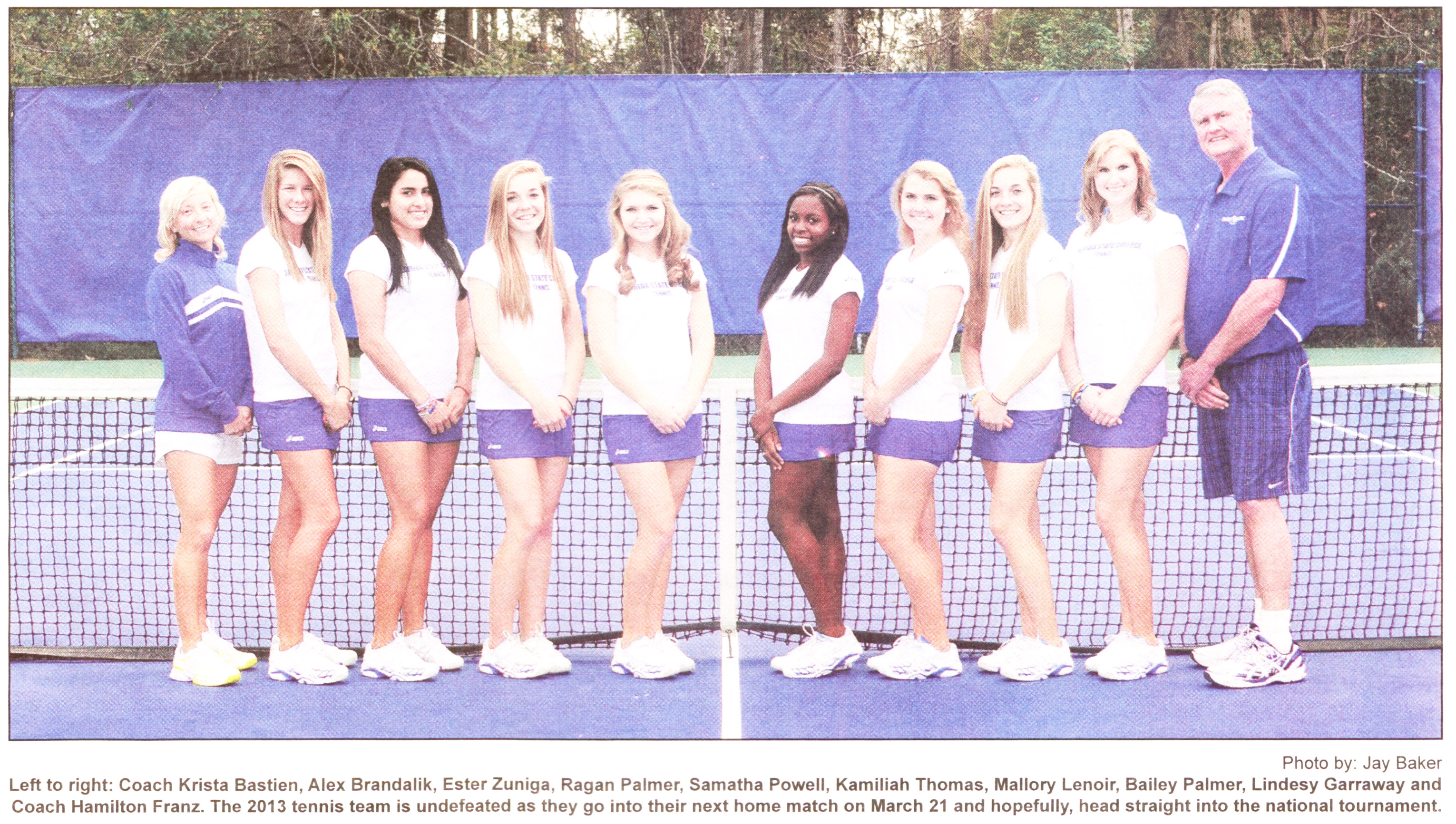 TCV article with photo of tennis team; Esther Zuniga third from left.
