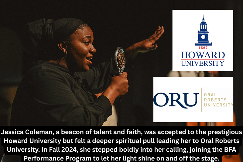 Testimonial image of Jessica Coleman with the ORU logo