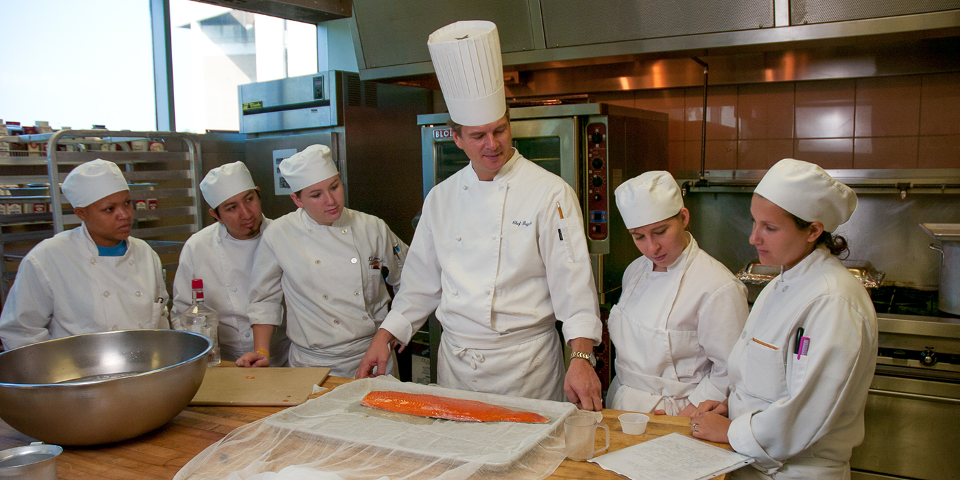 Culinary students in a kitchen