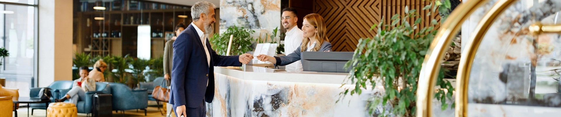 Multiple people in a hospitality setting