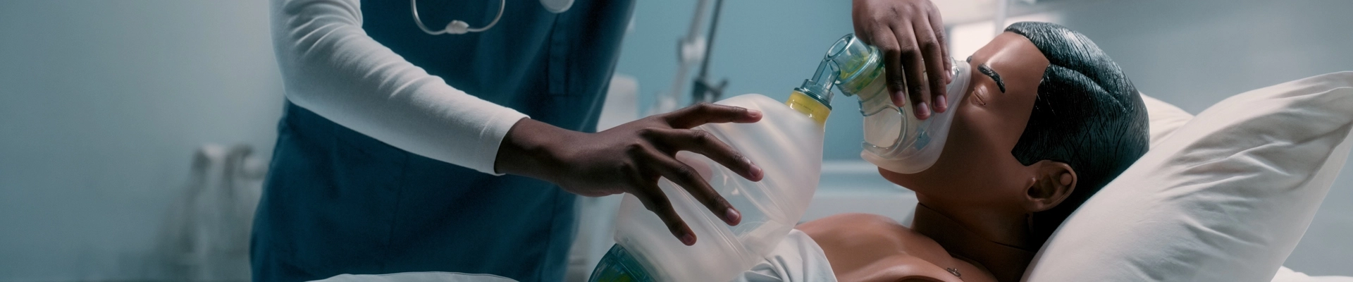 A person holding an anesthetic mask