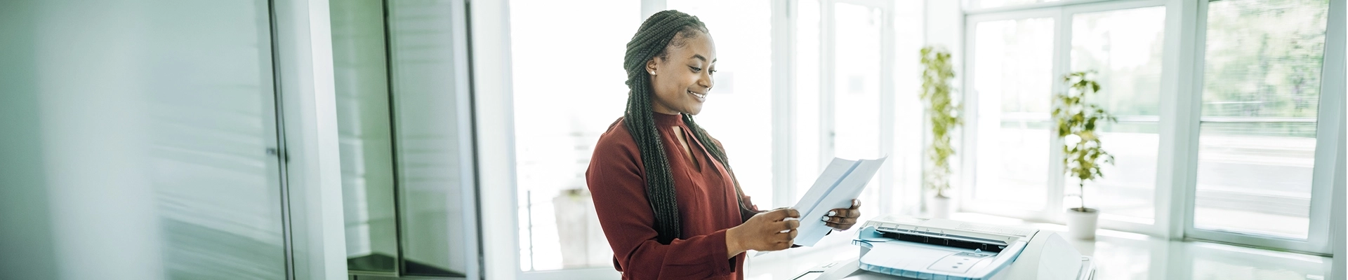 A woman in an office setting