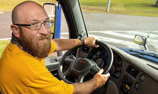 Man driving truck