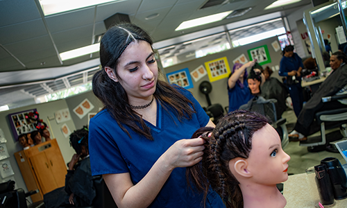 Woman cutting hair