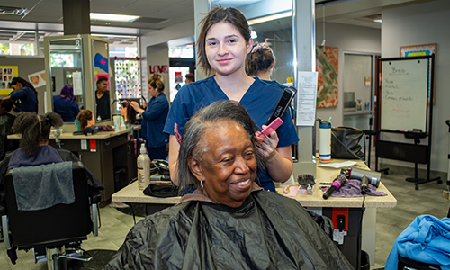 Woman cutting hair