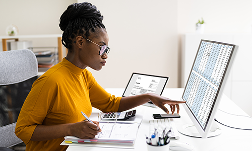 A woman using a computer