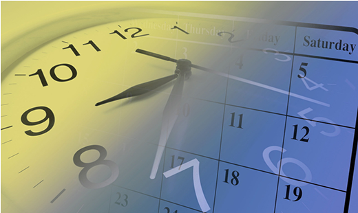 A graphic of a clock and a calendar