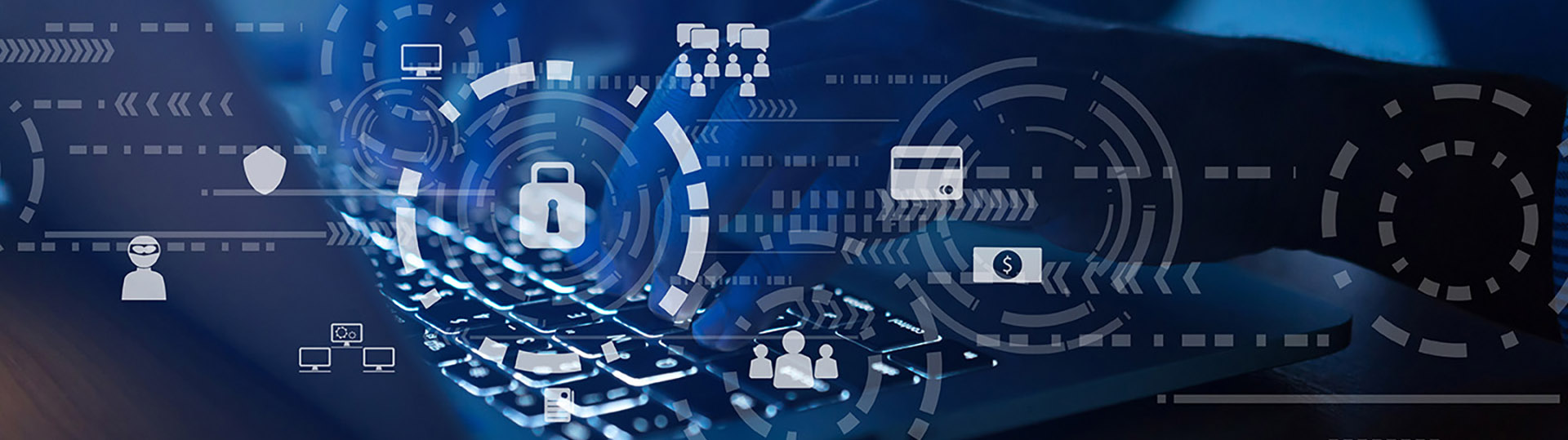 A graphic with various security related icons